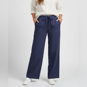 Women's Blue Pants Linen XL Wide Leg Coastal Chic Boho Summer Minimalist Cruise